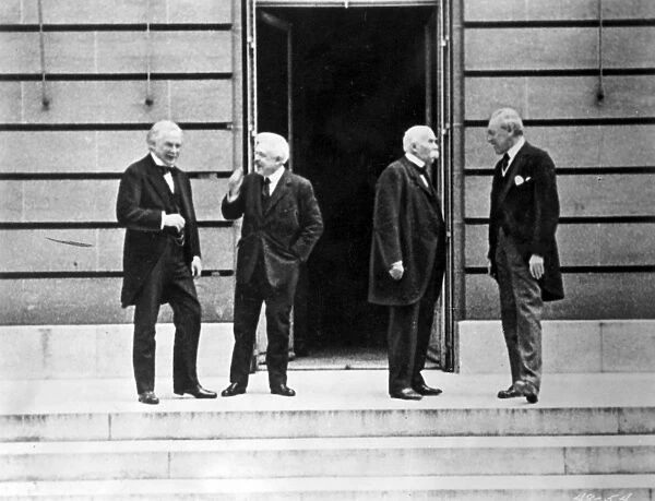 The Big Four, at the Versailles Palace in France during the Treaty negotiations, June 1919. From left: British Prime Minister David Loyd George, Italian Prime Minister Vittorio Emanuele Orlando, French Premier Georges Clemenceau and American President Woodrow Wilson