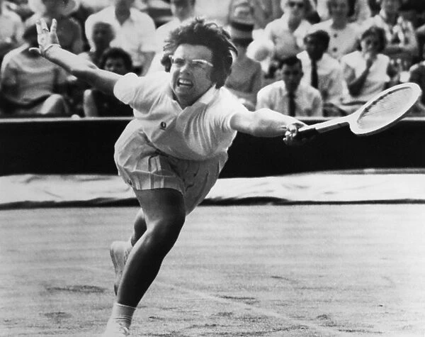 BILLIE JEAN KING (1943- ). American tennis player, photographed during a match at Wimbledon, 1965