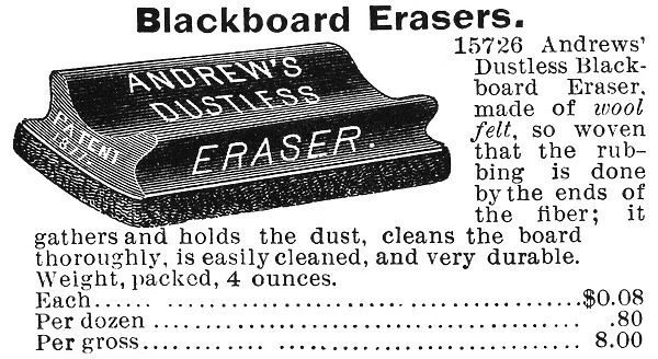 BLACKBOARD ERASER, 1895. American catalogue advertisement, 1895