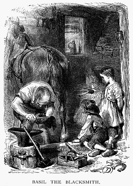 BLACKSMITH, 1871. Basil the Blacksmith. American line engraving