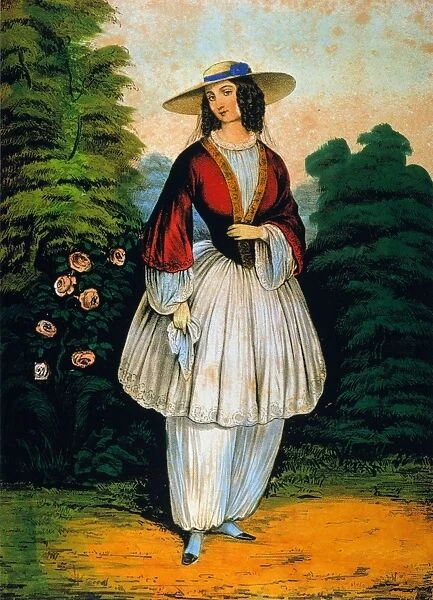 THE BLOOMER COSTUME: lithograph, 1851, by Nathaniel Currier