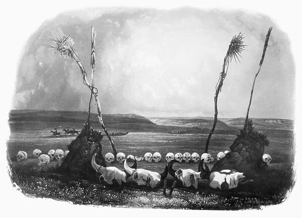BODMER: MANDAN OFFERINGS. Offerings of the Mandan Native Americans. Drawing, 1843