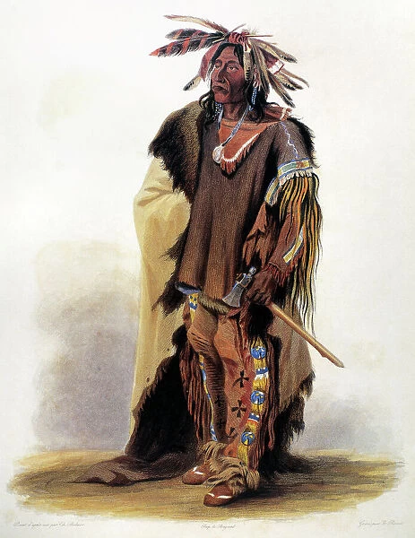 BODMER: SIOUX CHIEF. Wahk-T├ñ-Ge-Li, or Big Soldier, a Yankton Sioux Native American chief. Aquatint engraving, c1844, after a painting, 1833, by Karl Bodmer