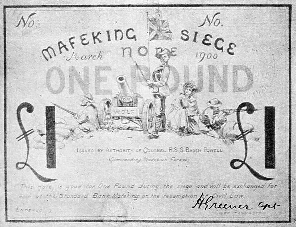 BOER WAR: CURRENCY, 1900. Siege note for 1 Pound issued at Mafeking, South Africa
