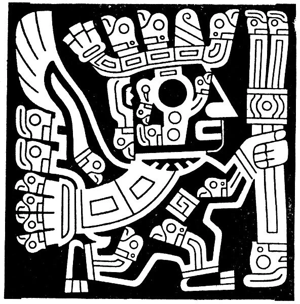 BOLIVIA: TIAHUANACO FIGURE. Drawing of one of the many figures on each side of