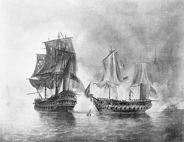 BONHOMME RICHARD, 1779. The engagement between USS Bonhomme Richard and HMS Serapis