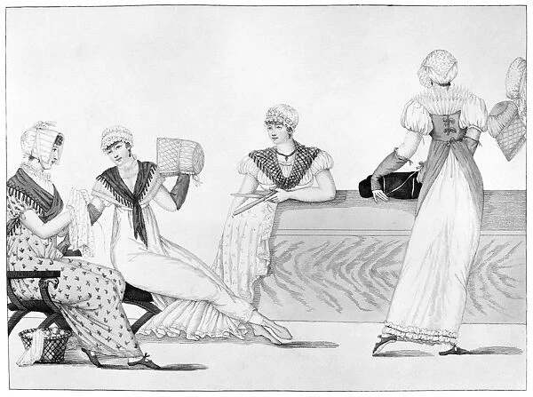 BONNET MAKERS, 1807. Linen bonnet makers at work