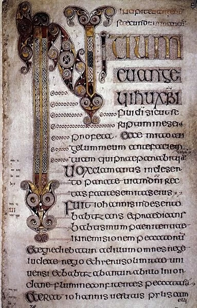BOOK OF DURROW. Beginning of Gospel of St. Mark. Hiberno-Saxon manuscript, c680 A. D