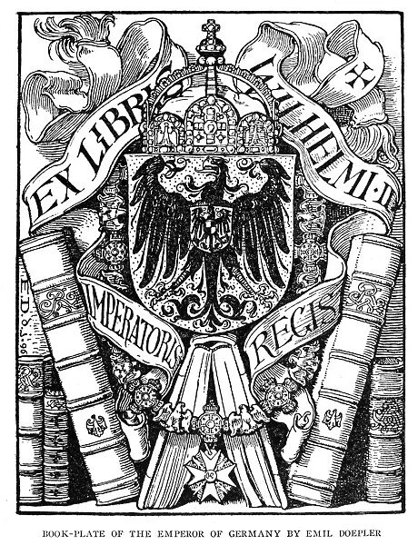 BOOKPLATE, 1896. Bookplate used by Kaiser Wilhelm II of Germany. Line engraving after Emil Doepler