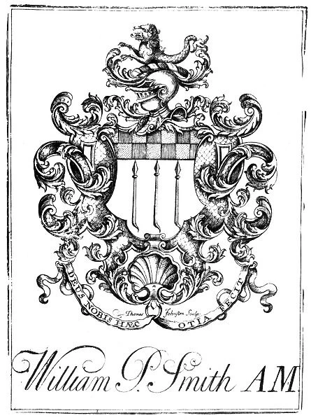 BOOKPLATE, 18TH CENTURY. A mid-18th century American bookplate engraved by Thomas Johnston (c1708-1767)