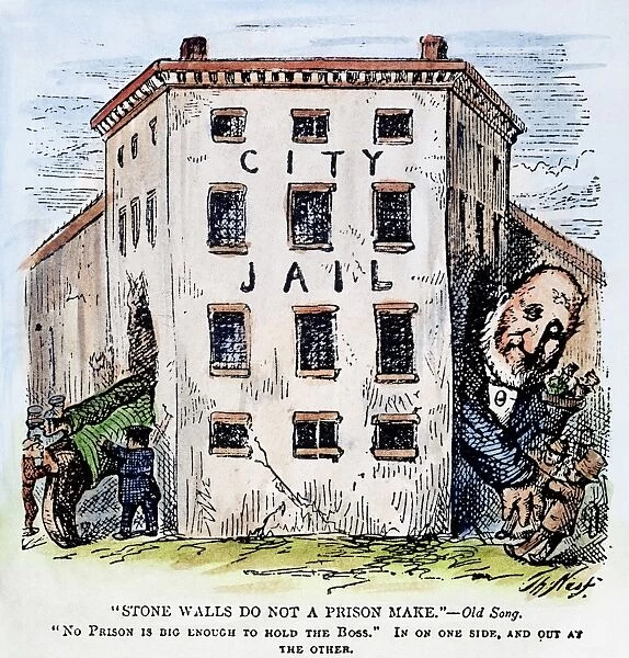 BOSS TWEED CARTOON, c1875. Stone Walls Do Not a Prison Make. Cartoon by Thomas nast, c1875, commenting on the ability of William M. Boss Tweed to avoid imprisonment