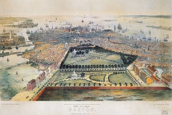 BOSTON, 1850. Aerial view of Boston, Massachusetts. Lithograph, 1850, by John Bachmann after his own drawing