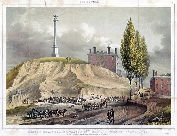 BOSTON: BEACON HILL, 1811. Beacon Hill from Mt. Vernon Street near the head of Hancock Street