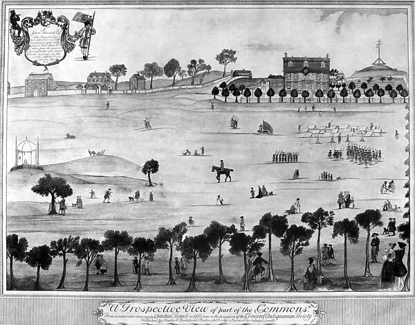 BOSTON COMMON, 1768. Partial view of the common in Boston, Massachusetts. Line engraving, American, 1902, after a watercolor by Christian Remick, 1768