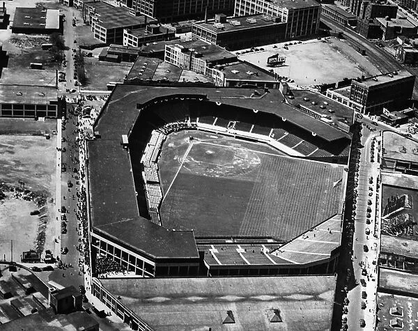 BOSTON: FENWAY PARK. Aerial view of Fenway Park in Boston, Massachusetts, home of the Boston Red Sox. Photographed c1946