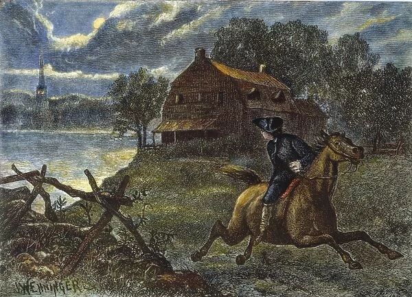 from Boston to Lexington on April 18, 1775: wood engraving, 1879