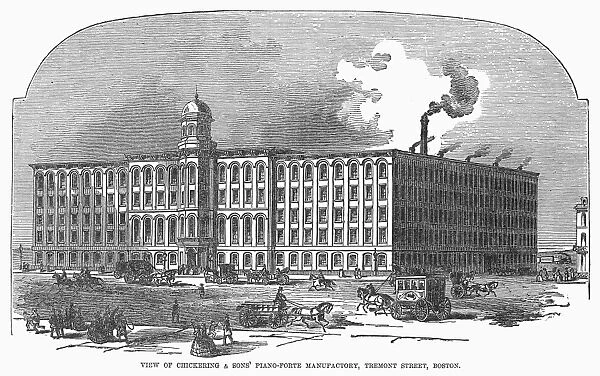 BOSTON: PIANO FACTORY. View of Chickering & Sons Piano-Forte Factory on Tremont Street, Boston, Massachusetts. Line engraving