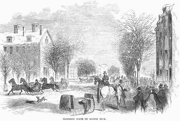BOSTON: SLEIGHING, 1855. Wood engraving, American, 1855