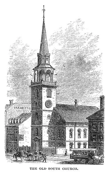 BOSTON: SOUTH CHURCH. The Old South Church, Boston, Massachusetts. Wood engraving, American, 1876