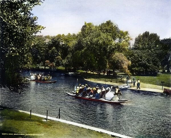 BOSTON: SWAN BOATS, c1900. In the Public Gardens: oil over a photograph, c1900
