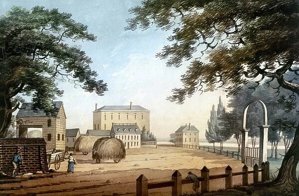 BOSTON: THEATER, 1798. The Haymarket Theatre, Boston. Watercolor by Archibald Robertson, 28 September 1798