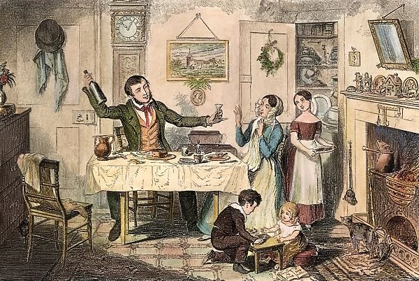 The Bottle Is Brought Out for the First Time  /  The Husband Induces His Wife - Plate 1, The Bottle