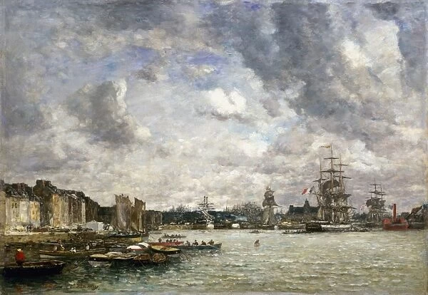 BOUDIN: PORT, 1869. Sailing Ships in Port. Oil on canvas by Eugne Boudin, 1869