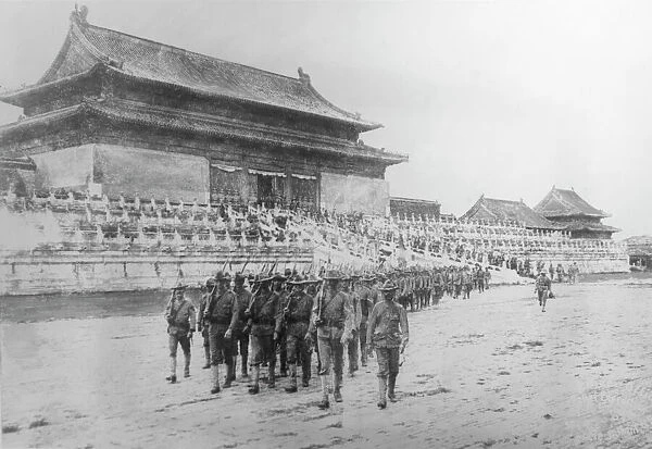 BOXER REBELLION, 1900. The 14th United States Infantry in the Palace Grounds, Peiping (Beijing)