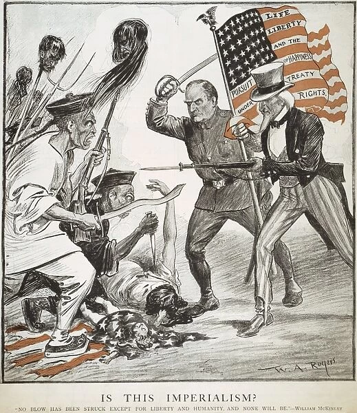 BOXER REBELLION CARTOON. American cartoon comment, 1900, on American participation, under President William McKinley, in the expedition to free besieged foreigners during the Boxer Rebellion in China that year