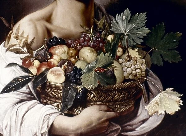 Boy with a basket of fruit (detail). Canvas