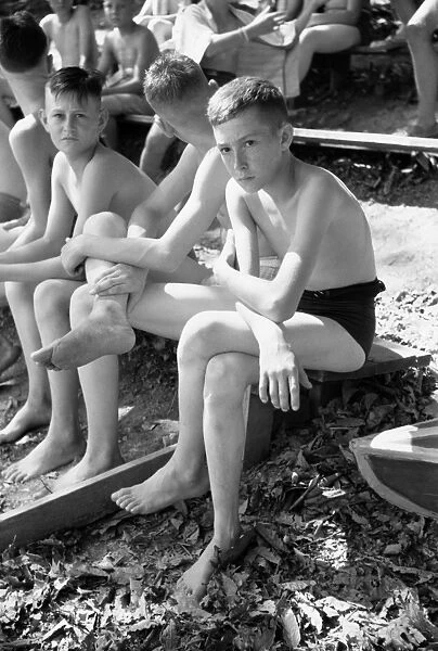 BOY SCOUT CAMP, 1942. Boy Scouts at a swimming class at Boy Scout Camp in Florence, Alabama