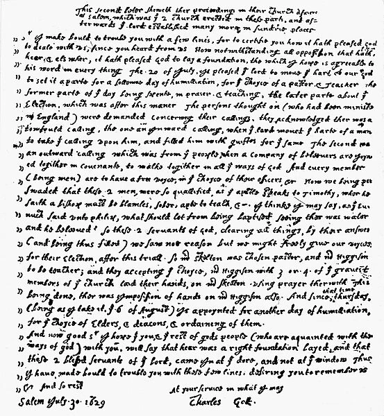 BRADFORD: PLYMOUTH. Manuscript page of William Bradfords History of Plymouth Plantation