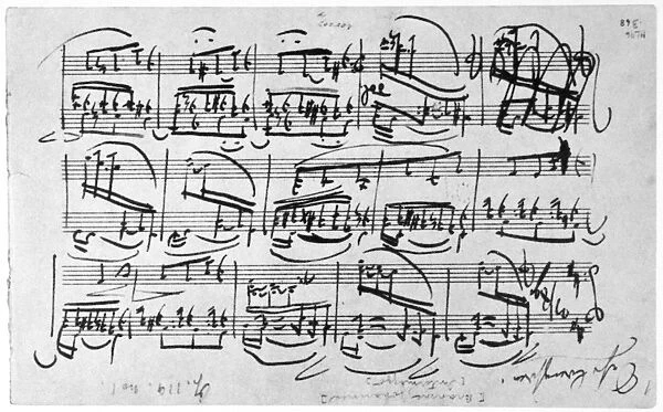 BRAHMS MANUSCRIPT, 1892. Manuscript page of Johannes Brahms Intermezzo for piano, Op