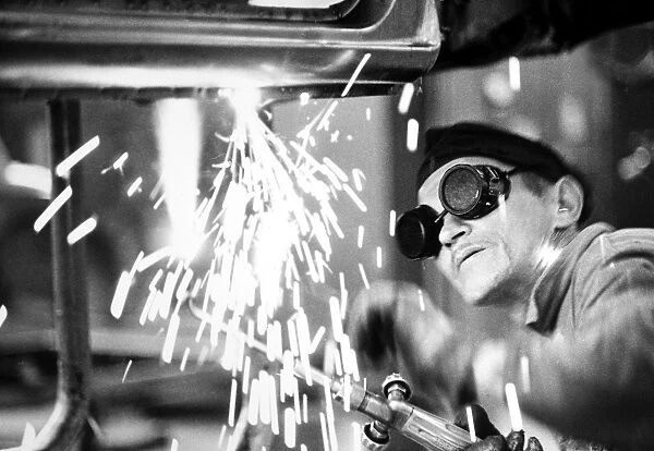 BRAZIL: WELDER, 1961. Welder at work on the assembly line of the Willys-Overland automobile plant in Sao Bernardo de Campo, Brazil, 1961