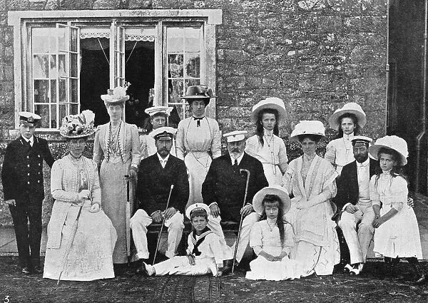 BRITISH AND RUSSIAN ROYALS. King Edward VII and Tsar Nicholas II with their families at Cowes
