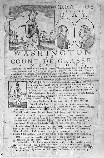 The British surrender at Yorktown on 19 October 1781. Broadside song-sheet, Great Joy to the Day, published at Boston, Massachusetts, in 1782