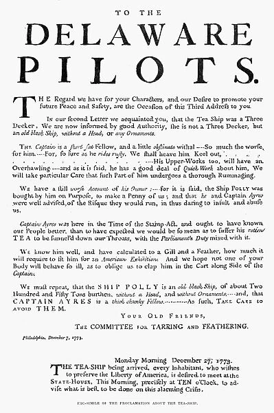 BROADSIDE: TEA TAX, 1773. Broadside proclamation by the Sons of Liberty at Philadelphia