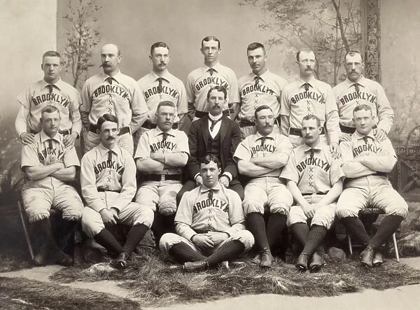 BROOKLYN BASEBALL, 1889. The Brooklyn Bridegrooms. Photograph, 1889. Front row: Mickey Hughes