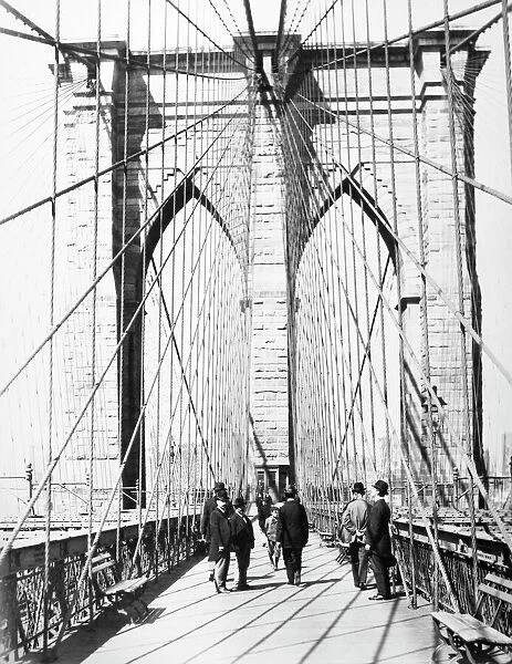 BROOKLYN BRIDGE, 1893. View of the Manhattan tower of the Brooklyn Bridge, from the pedestrian promenade, 1893