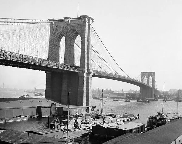 BROOKLYN BRIDGE, c1900. View of the Brooklyn Bridge and East River, New York. Photograph