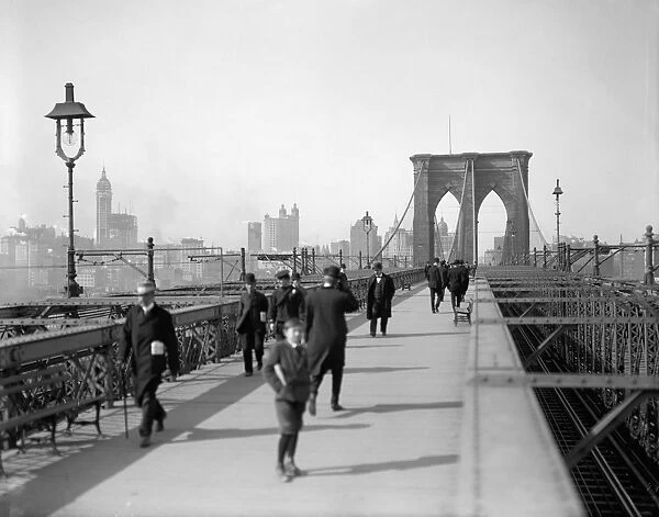 BROOKLYN BRIDGE, c1912. Along the pedestrian promenade, New York. Photograph, c1912