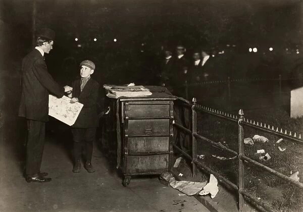 BROOKLYN NEWSBOY, 1910. Fourteen-year-old boy selling newspapers in the vicinity