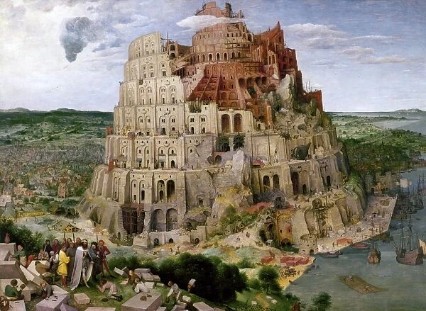 BRUEGEL: TOWER OF BABEL. Building the Tower of Babel. Oil on panel by Pieter Bruegel the Elder, 1563