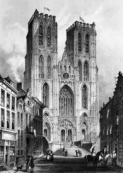 BRUSSELS: CATHEDRAL, 1838. St. Michael and St. Gudula Cathedral in Brussels, Belgium. Line engraving from Souvenirs Pittoresques de la Belgique, London, 1838