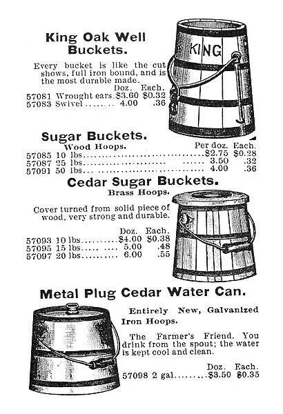 BUCKETS & PAILS, 1895. From the Montgomery Ward & Co. mail-order catalog of 1895