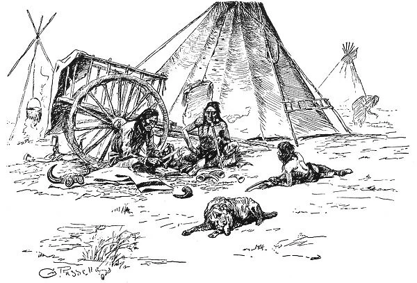 LAST OF THE BUFFALO MEAT. Drawing by Charles M. Russell (1864-1926)