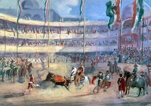 Bullfight arena of San Carlos, Mexico City. Oil on canvas, 1833, by Johann Moritz Rugendas