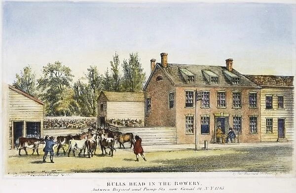 The Bulls Head Tavern in the Bowery, New York, as it appeared in 1783. Lithograph, 1861