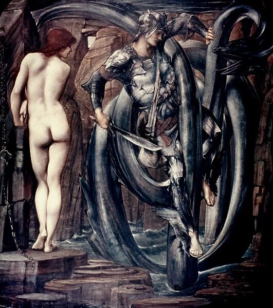 BURNE-JONES: PERSEUS. Perseus slaying the sea serpent: oil on canvas, 1875-77, by Sir Edward Burne-Jones