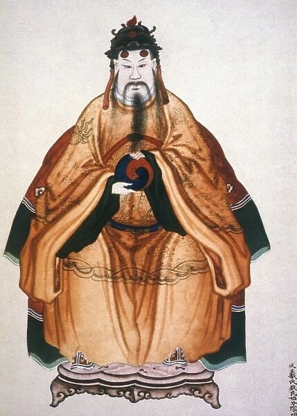 (c2900 B. C. ). The legendary Chinese emperor holding the yin yang symbol. Watercolor, 19th century